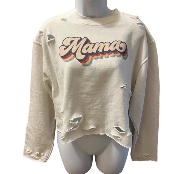 Champion MAMA Retro Rainbow Upcycled Reworked Cropped Sweatshirt - Size Medium - Picture 3 of 12